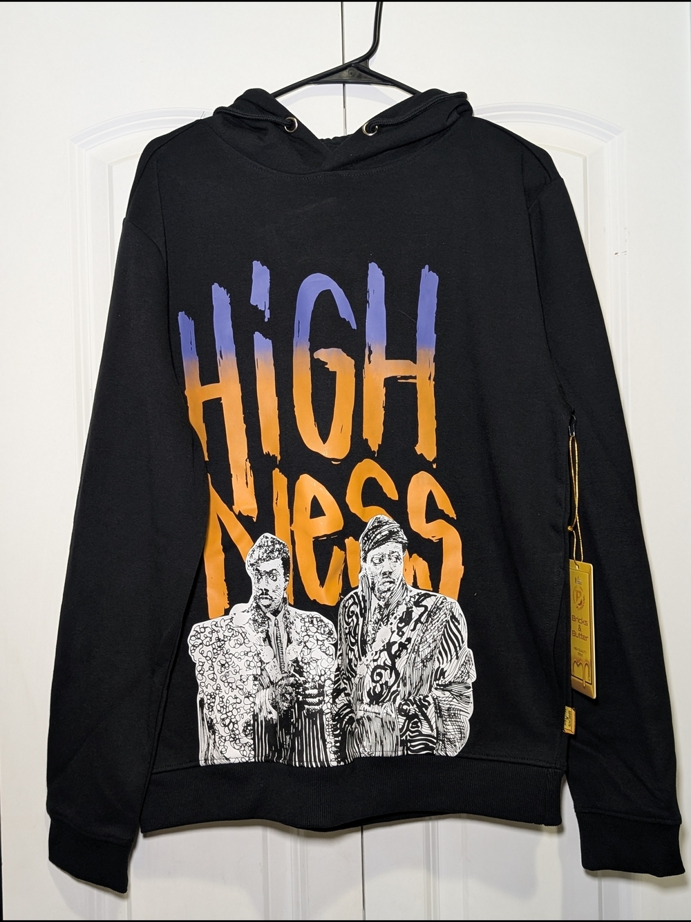 Bricks & Butter Highness Hoodie Large Black NWT Coming to America Graphic Retro
